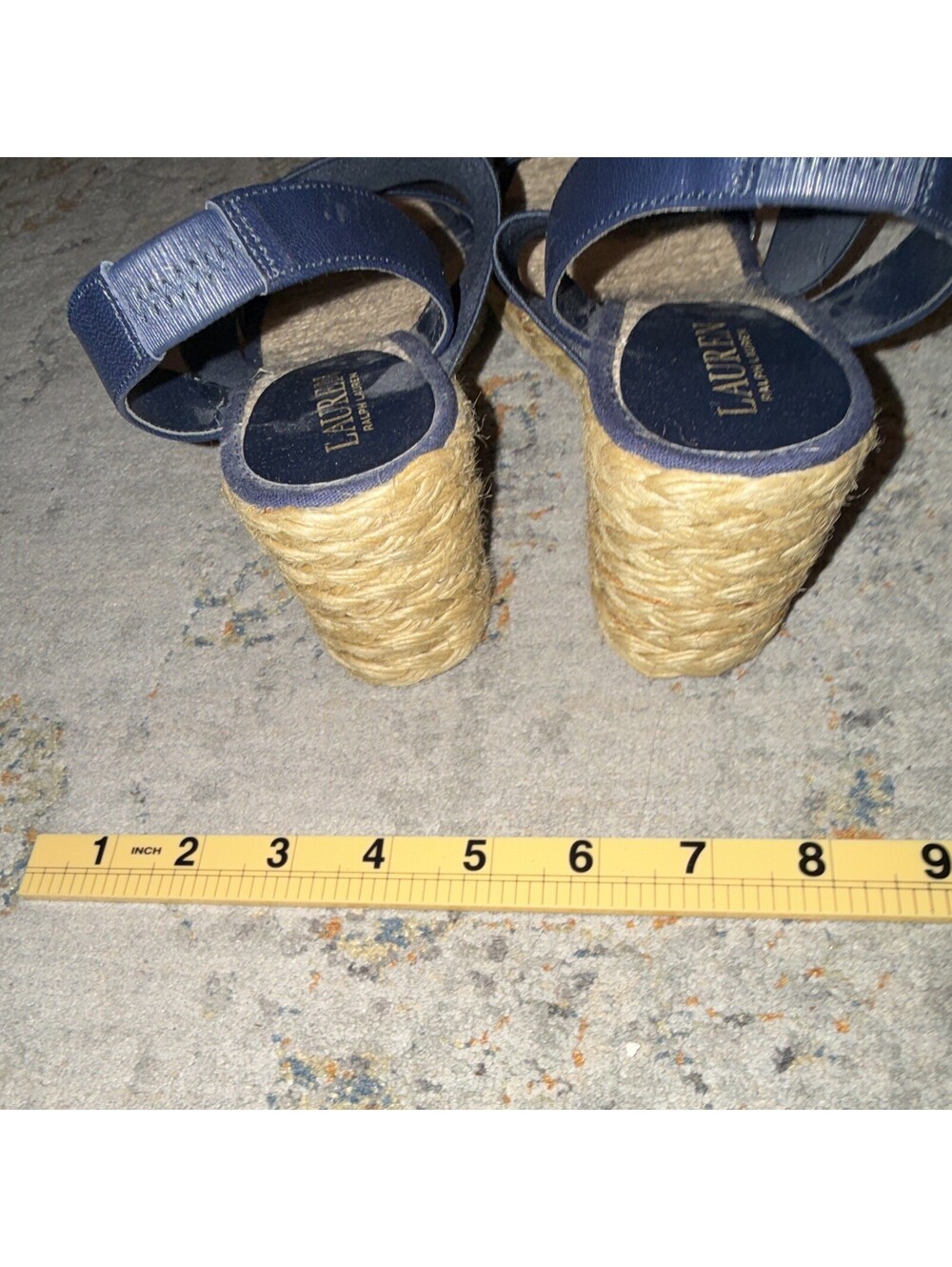 Lauren Ralph Lauren Blue Leather Espadrille Wedge Sandals Women's US 8.5 B - Picture 3 of 6